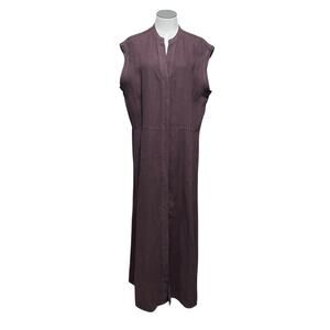 Enough About Me Womens Brown Lagenlook Linen Button Up Shirt Dress Plus Sz 16